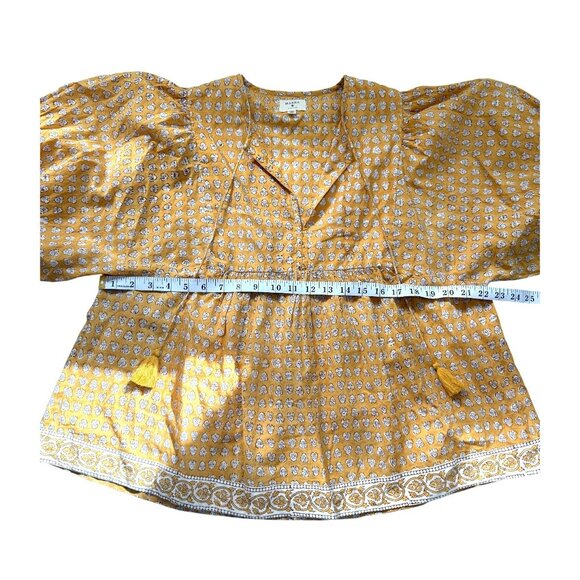 Marea by Liz Joy Steph Top Floral Peasant Tassels Yellow White Cotton Size M - Picture 5 of 8